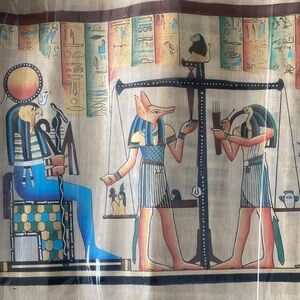 Egyptian Themed Parchment Painting with Deities 16 x 13 inches from Cairo